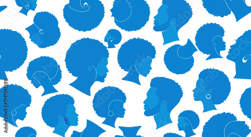 Diverse Black Silhouettes with Afro Hair - Seamless Pattern