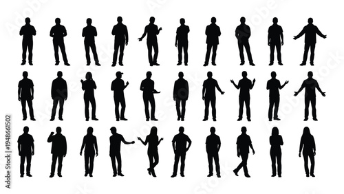 Collection of diverse human silhouettes in various poses and gestures