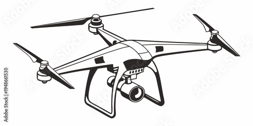 aerial drone with four propellers and camera Vector
