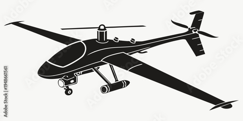 a black helicopter with a long tail and rotor blades Vector