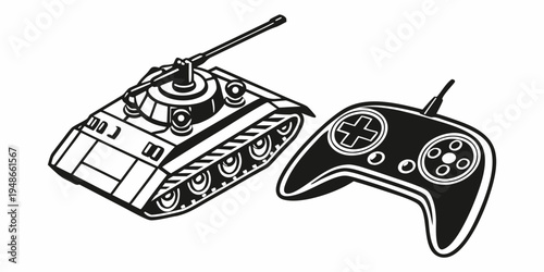 a toy tank and a remote control Vector