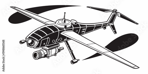 a black and white drawing of a helicopter Vector