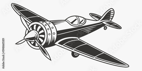 a black and white drawing of a vintage airplane Vector