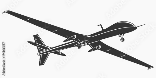 a black and white drone flying in the air Vector
