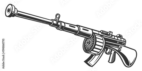 a drawing of a rifle with a scope and silencer Vector