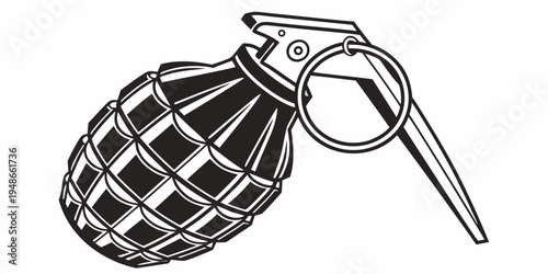a black and white drawing of a grenade with a pin Vector