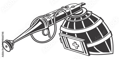 a black and white drawing of a hand grenade Vector