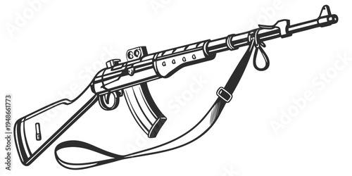 a black and white drawing of an ak 47 rifle Vector