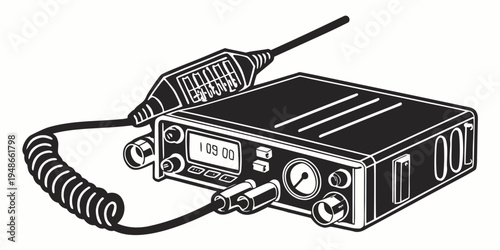 a black and white drawing of a two way radio Vector