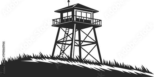 a tall tower with a small building on top Vector
