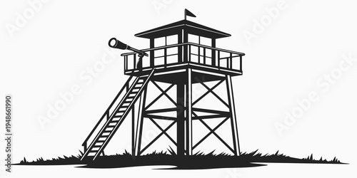 a tall lookout tower with a telescope on the platform Vector