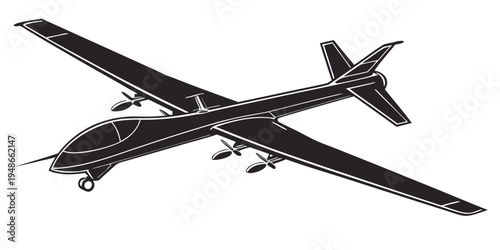 a small black airplane flying through the air Vector