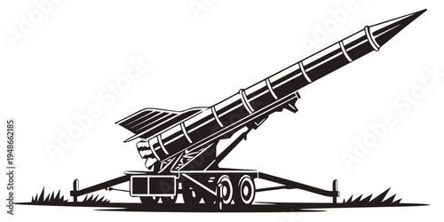 a large missile launcher on a grassy field Vector