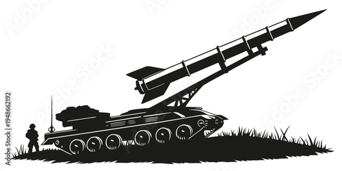a large military tank with a rocket on top Vector