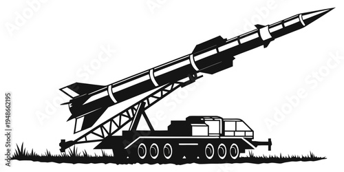 a large missile on a launch pad on a truck Vector