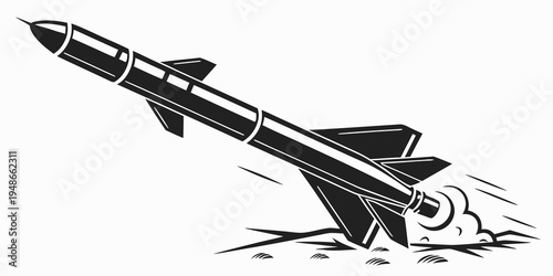a black and white drawing of a missile launching Vector
