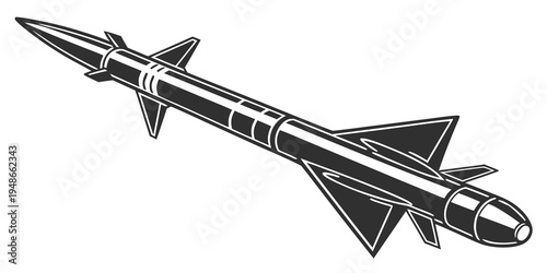 a black and white missile with fins and a pointed tip Vector