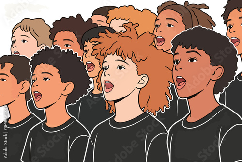 Children sing in a choir during a performance at a school event in the afternoon