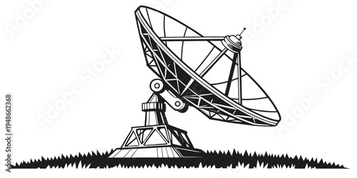 a large satellite dish on a grassy field Vector