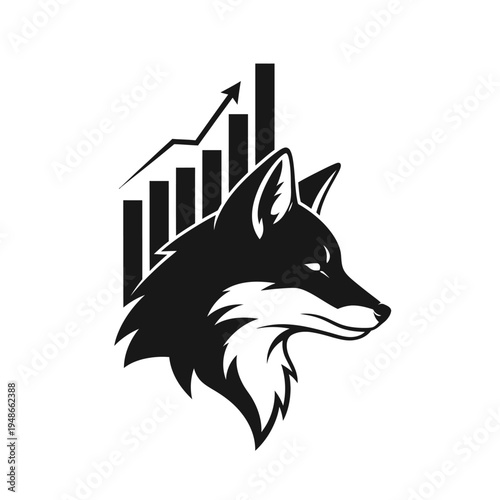 Clever Fox Head with Upward Bar Chart and Arrow - Financial Growth Concept
