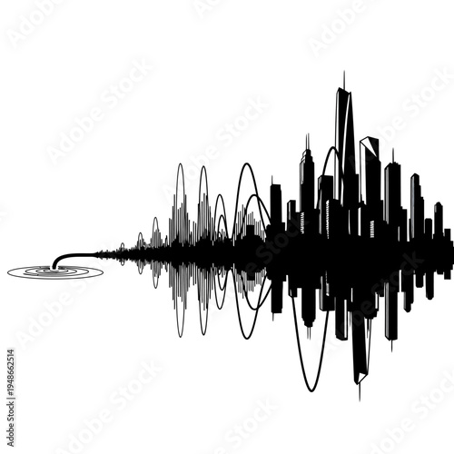 City Skyline Soundwave Reflection