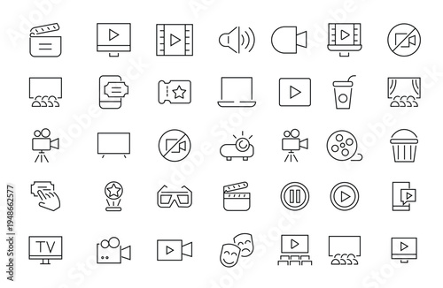 A collection of black and white icons representing film and video production