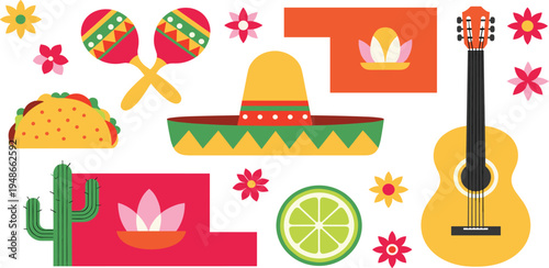Vibrant Cinco de Mayo celebration posters featuring traditional Mexican elements like sombreros and maracas with festive decorations