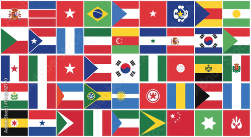 Collage of Various National Flags, International Symbols, Global Connectivity