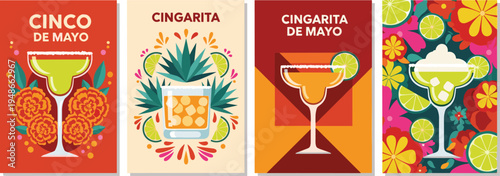 Vibrant collection of festive beverage illustrations celebrating cultural traditions, featuring refreshing lime cocktails and colorful floral designs, ideal for party gatherings
