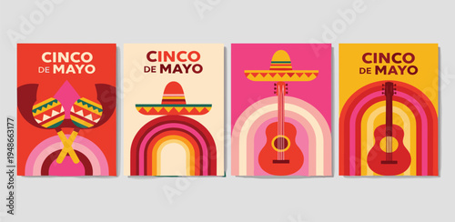 Vibrant vector art collection celebrating Mexican cultural festivities with traditional sombreros, guitars, and maracas, perfect for event promotion and joyful celebrations