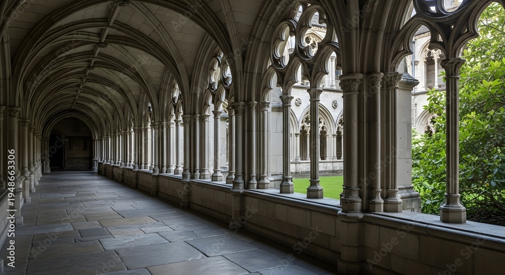 Fototapeta premium Gothic Architecture Cloister Corridor - Architectural Detail