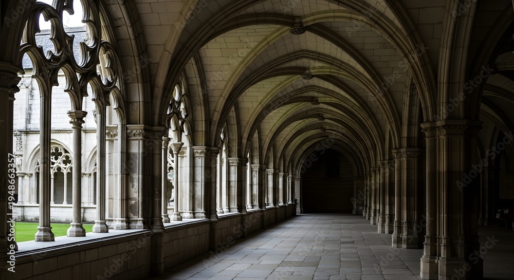 Obraz premium Gothic Architecture Corridor - Arches and Columns