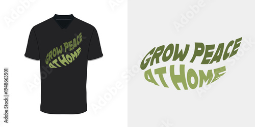 Grow Peace At Home Minimal Plant Quote Botanical Typography Design