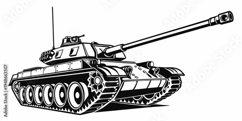 a black and white drawing of a tank Vector