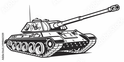 a black and white drawing of a military tank Vector