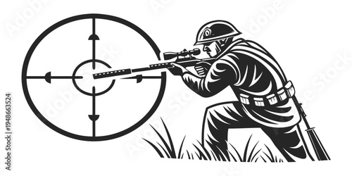 soldier aiming rifle at target with precision Vector