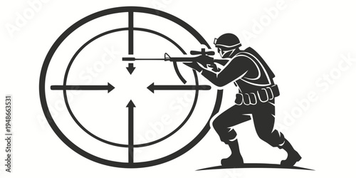 a soldier aiming a rifle at a target Vector
