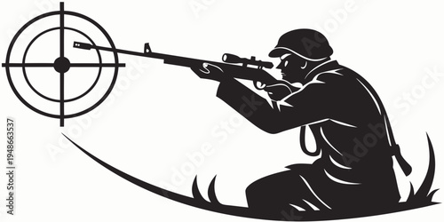 a soldier is aiming a rifle at a target Vector
