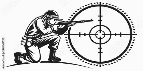 soldier aiming rifle at target with scope Vector