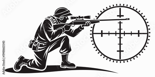 soldier aiming rifle at target with scope Vector