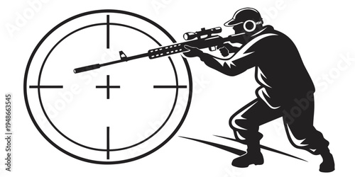 a man aiming a rifle at a target Vector