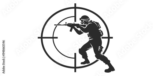 a soldier aiming a gun in a tactical stance Vector