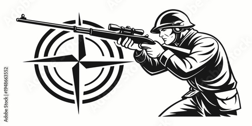 a soldier is aiming a rifle at a target Vector