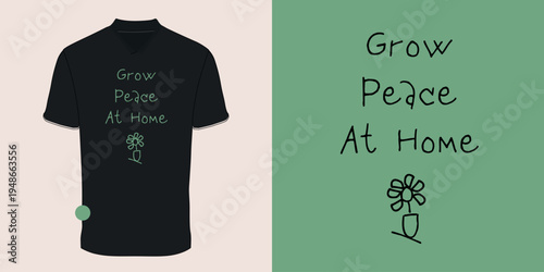Grow Peace At Home Minimal Plant Quote Botanical Typography Design