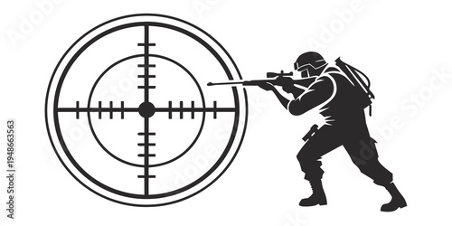 a person aiming a rifle through a scope Vector