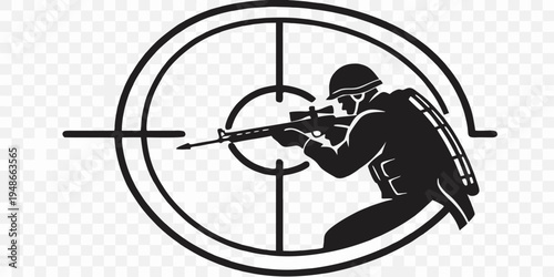 a man aiming a gun through a rifle scope Vector