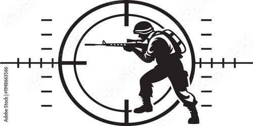 a soldier aiming a rifle in a tactical stance Vector
