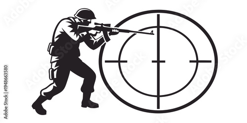 a soldier aiming a rifle at a target Vector