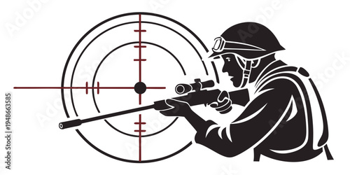 soldier aiming rifle at target with crosshairs Vector