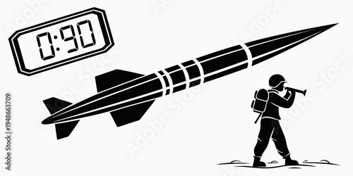 a man launching a missile with a countdown timer Vector